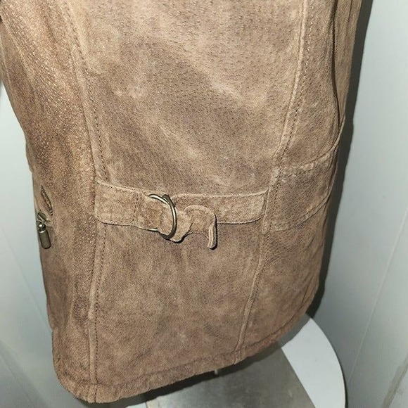 Vintage Authentic GUESS 100% Leather Suede Jacket Faux Fur Lining Y2K MediumccX - Picture 4 of 12